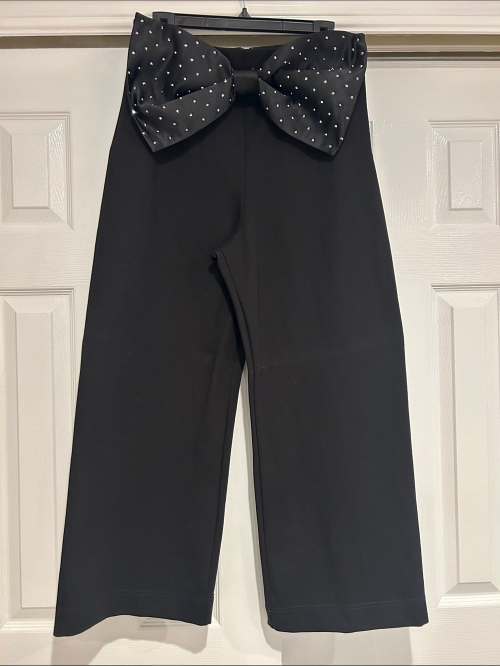 Maeve Black Wide-Leg Pants with Bow